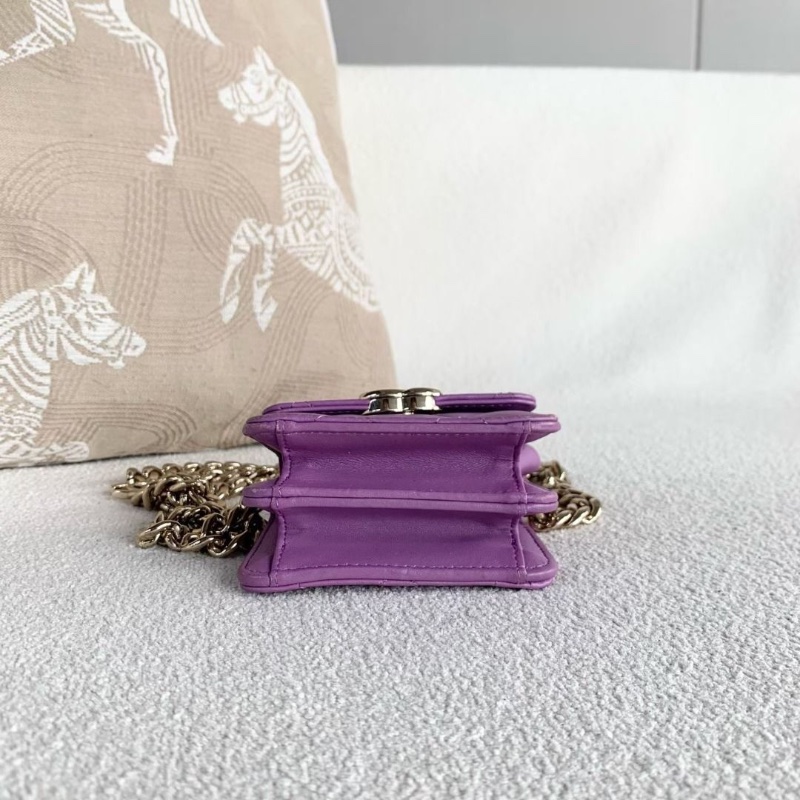 Chanel coco琺瑯鏈條mini woc鏈條包 糖果紫 淡金扣 羊皮 10*9*5 9新 配件塵袋保卡-4