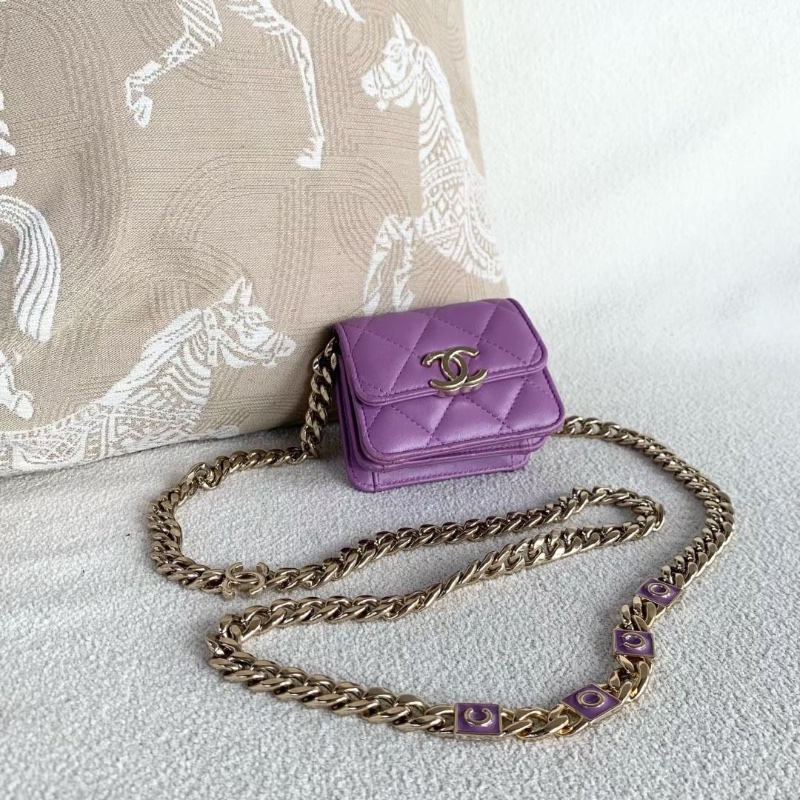Chanel coco琺瑯鏈條mini woc鏈條包 糖果紫 淡金扣 羊皮 10*9*5 9新 配件塵袋保卡-5