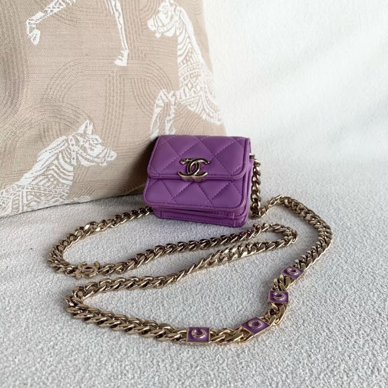 Chanel coco琺瑯鏈條mini woc鏈條包 糖果紫 淡金扣 羊皮 10*9*5 9新 配件塵袋保卡-6