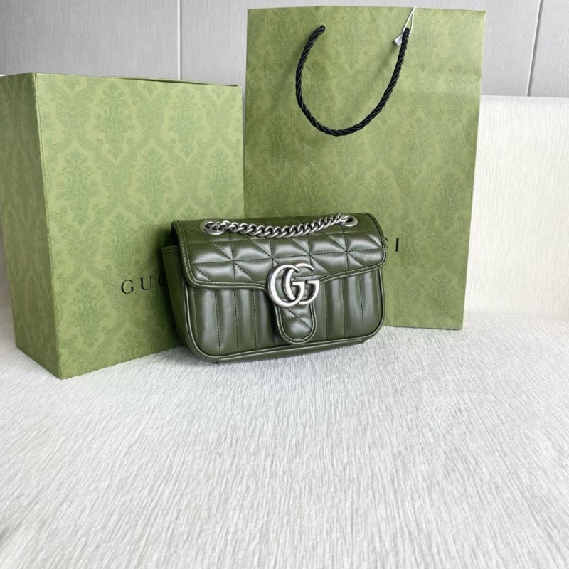 Gucci Marmont馬蒙22 牛皮 橄欖綠 銀扣 22*13*5 95新 配件塵袋 盒子-6