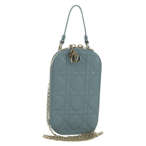 Christian Dior Cannage Lady Dior Corin Dior 手機羊皮藍正品 172437M