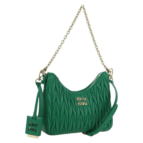 Miu Miu Matelasse 鏈條單肩包，皮革材質，兩用，綠色/金色，正品，貨號 171450SAM