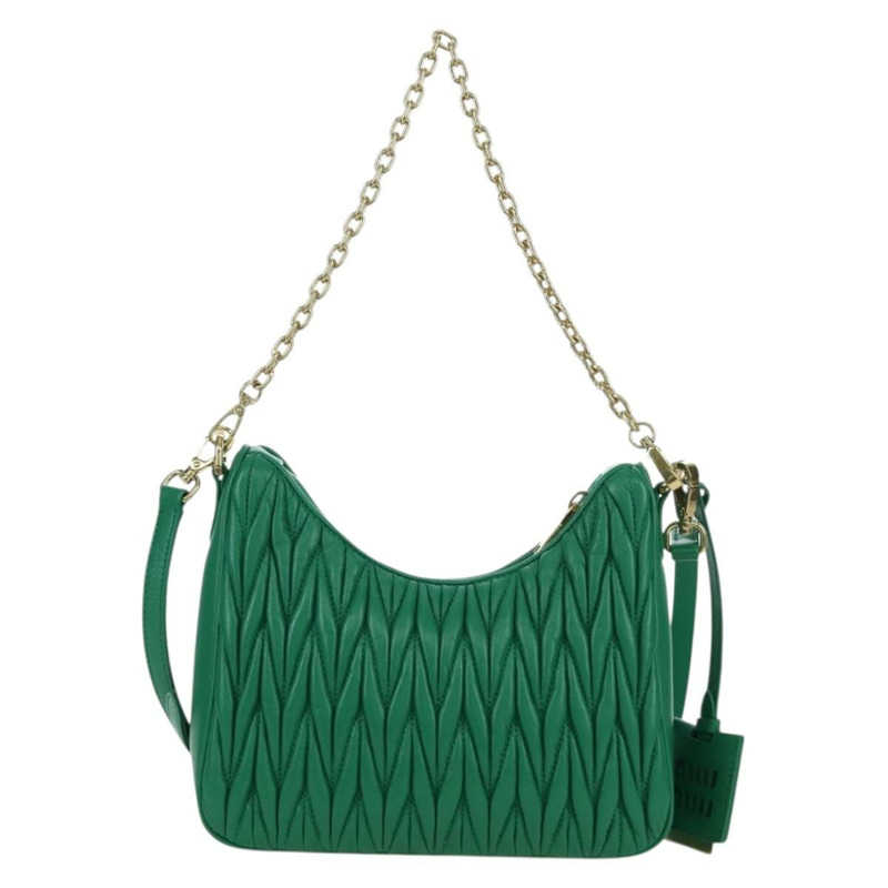 【日本直送】Miu Miu Matelasse 鏈條單肩包，皮革材質，兩用，綠色/金色，正品，貨號 171450SAM-1
