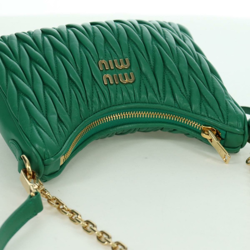 【日本直送】Miu Miu Matelasse 鏈條單肩包，皮革材質，兩用，綠色/金色，正品，貨號 171450SAM-5