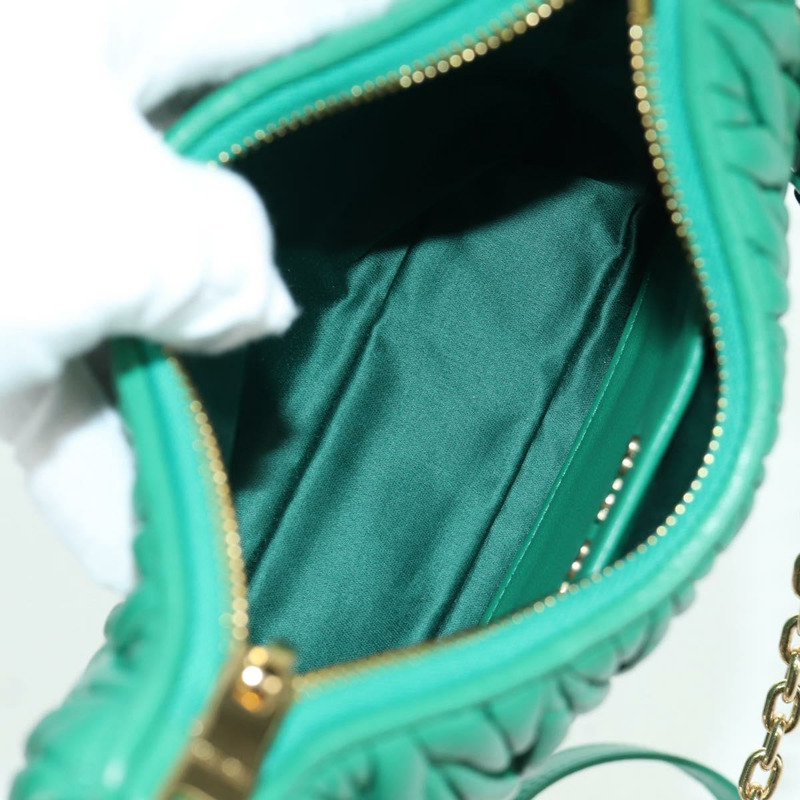 【日本直送】Miu Miu Matelasse 鏈條單肩包，皮革材質，兩用，綠色/金色，正品，貨號 171450SAM-10