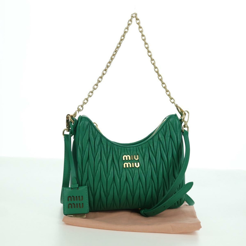 【日本直送】Miu Miu Matelasse 鏈條單肩包，皮革材質，兩用，綠色/金色，正品，貨號 171450SAM-11