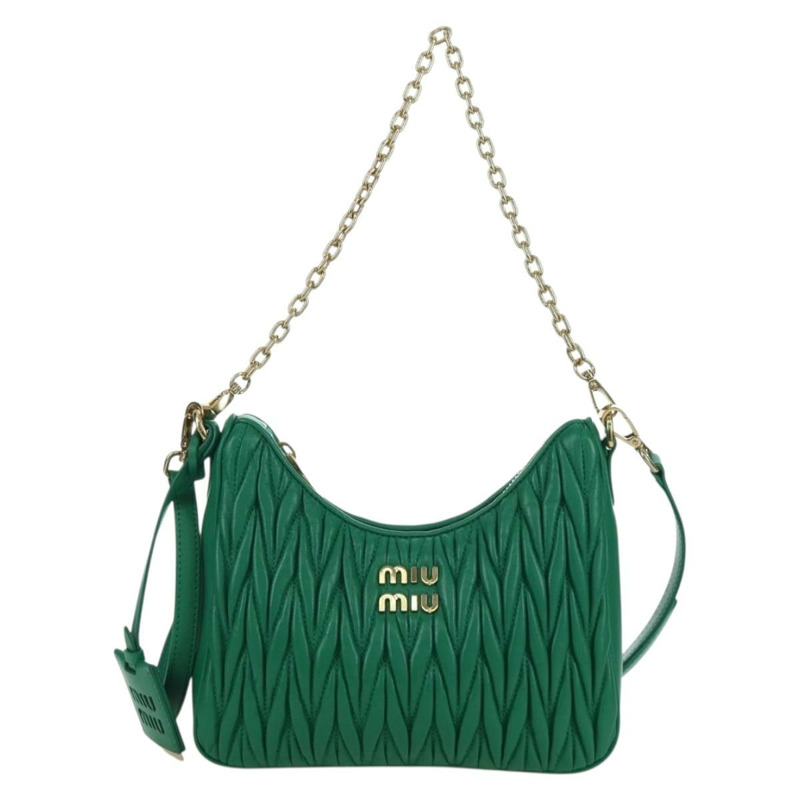 【日本直送】Miu Miu Matelasse 鏈條單肩包，皮革材質，兩用，綠色/金色，正品，貨號 171450SAM-12