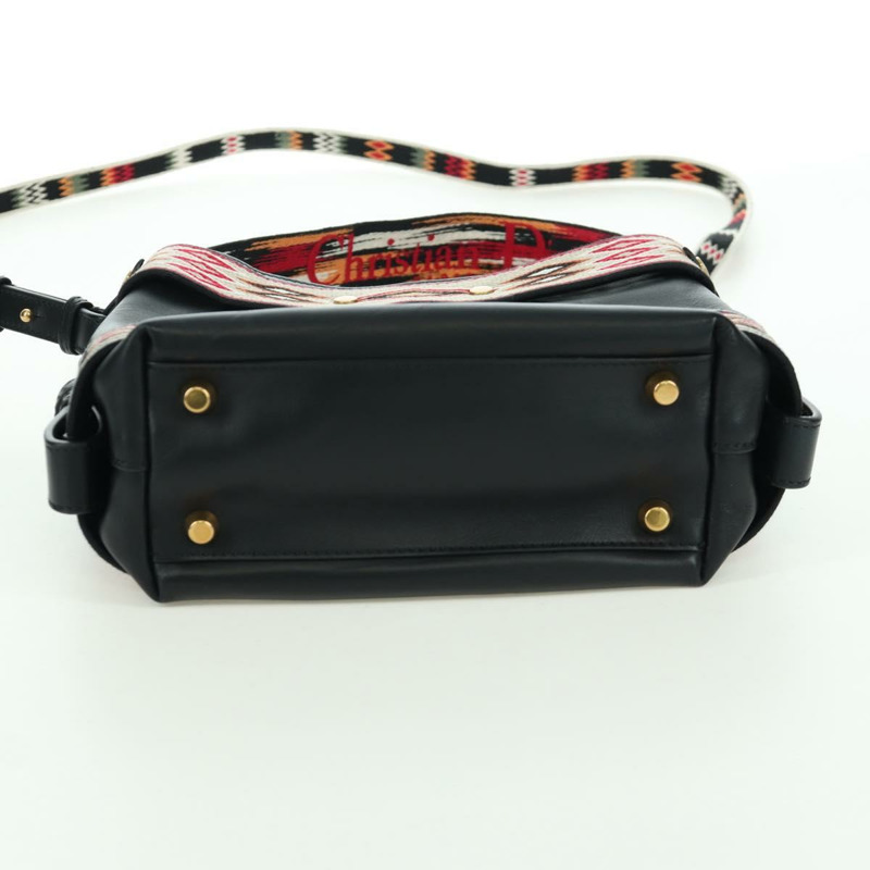 【日本直送】Christian Dior 皮革肩背包 黑色金色 Auth 171453SAV-4