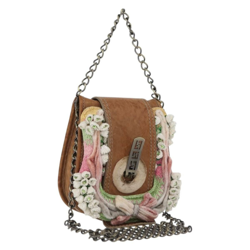 【日本直送】FENDI 鏈條單肩包 皮革 兩用 棕色 正品 171467V-0