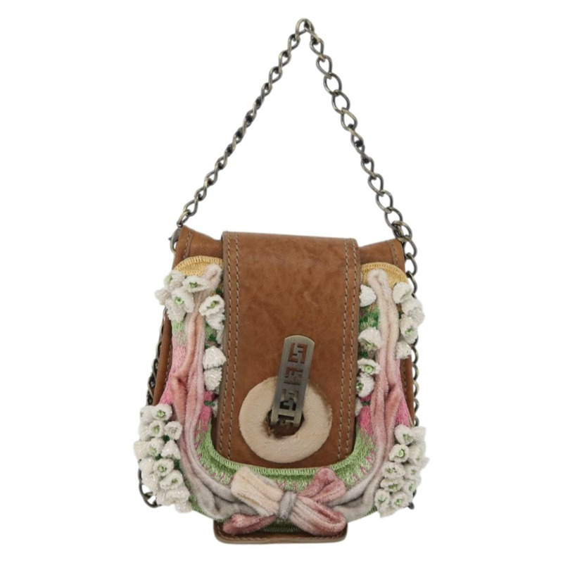 【日本直送】FENDI 鏈條單肩包 皮革 兩用 棕色 正品 171467V-12