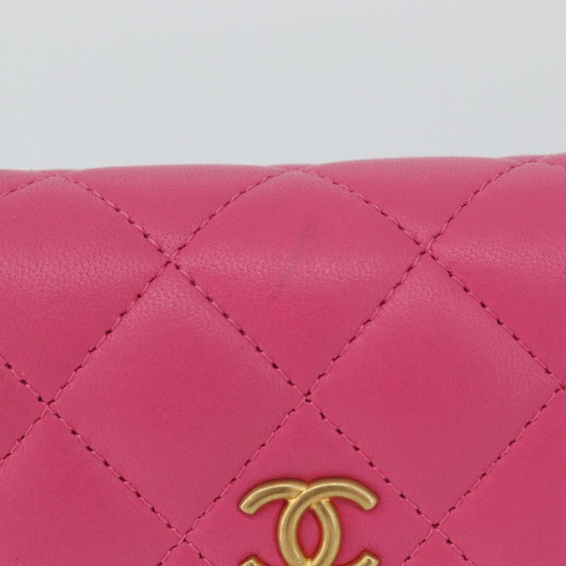 【日本直送】香奈兒 (CHANEL) 絎縫鏈條單肩包，羊皮材質，粉紅色金色雙C標誌，正品編號 168325SAM-1