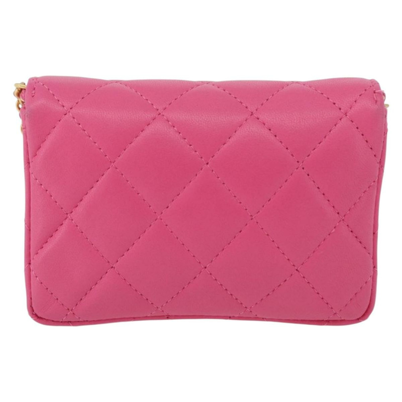 【日本直送】香奈兒 (CHANEL) 絎縫鏈條單肩包，羊皮材質，粉紅色金色雙C標誌，正品編號 168325SAM-2