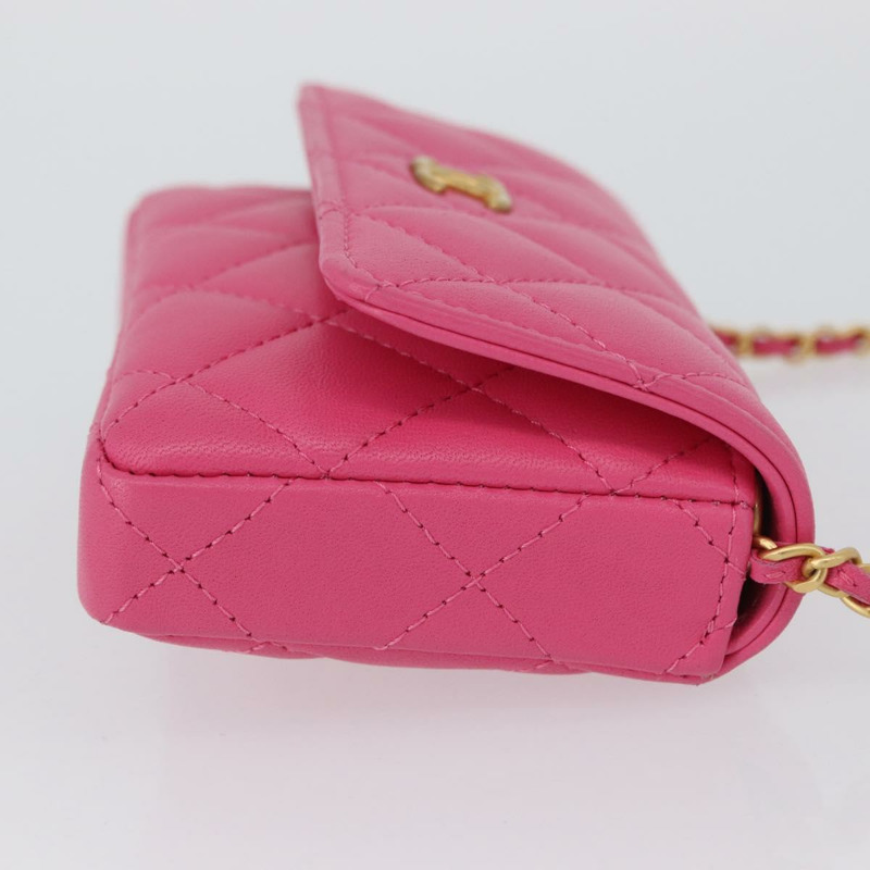 【日本直送】香奈兒 (CHANEL) 絎縫鏈條單肩包，羊皮材質，粉紅色金色雙C標誌，正品編號 168325SAM-3