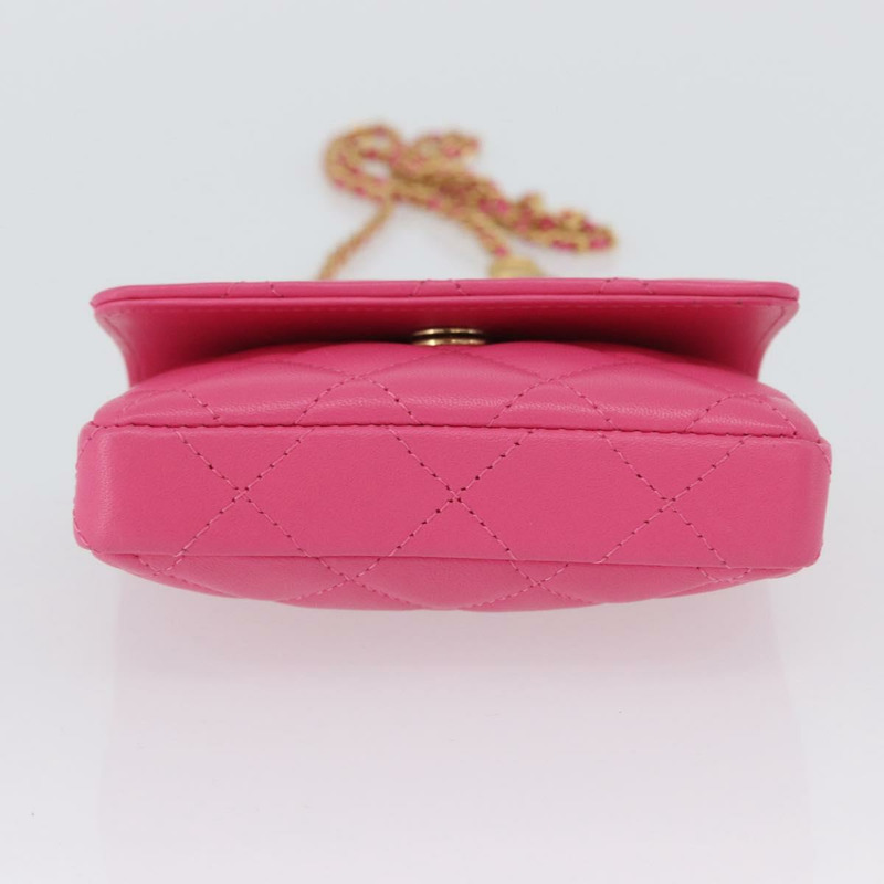 【日本直送】香奈兒 (CHANEL) 絎縫鏈條單肩包，羊皮材質，粉紅色金色雙C標誌，正品編號 168325SAM-5