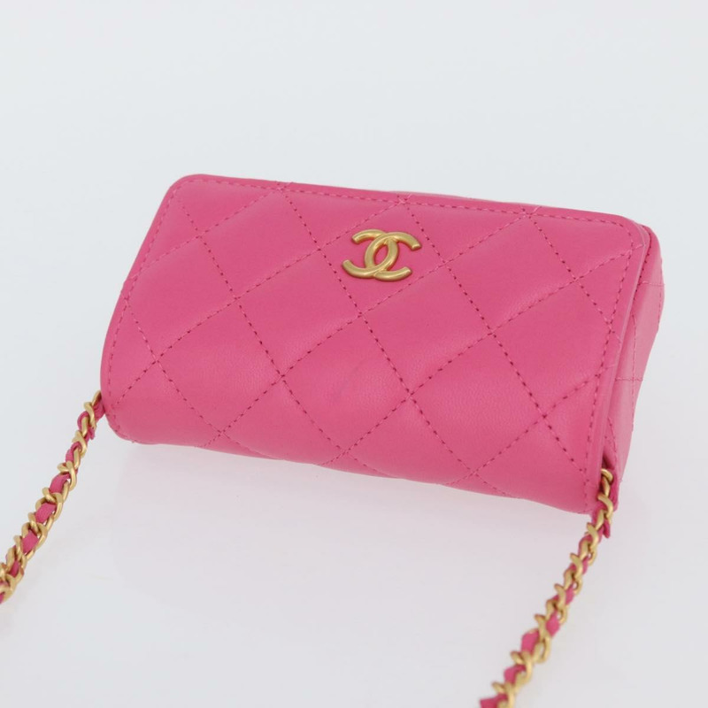 【日本直送】香奈兒 (CHANEL) 絎縫鏈條單肩包，羊皮材質，粉紅色金色雙C標誌，正品編號 168325SAM-6