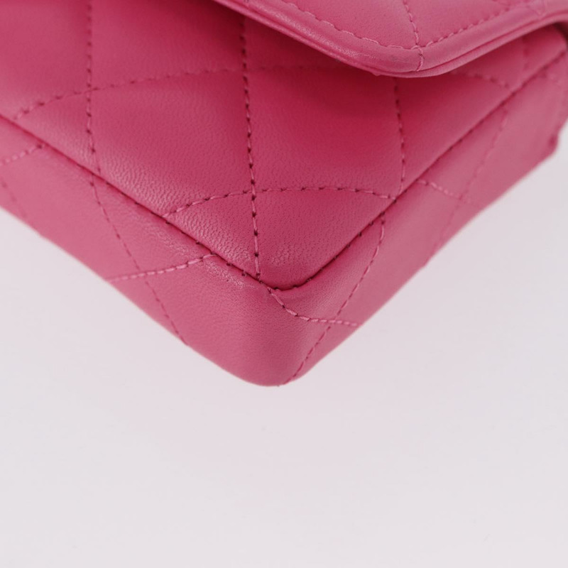 【日本直送】香奈兒 (CHANEL) 絎縫鏈條單肩包，羊皮材質，粉紅色金色雙C標誌，正品編號 168325SAM-16