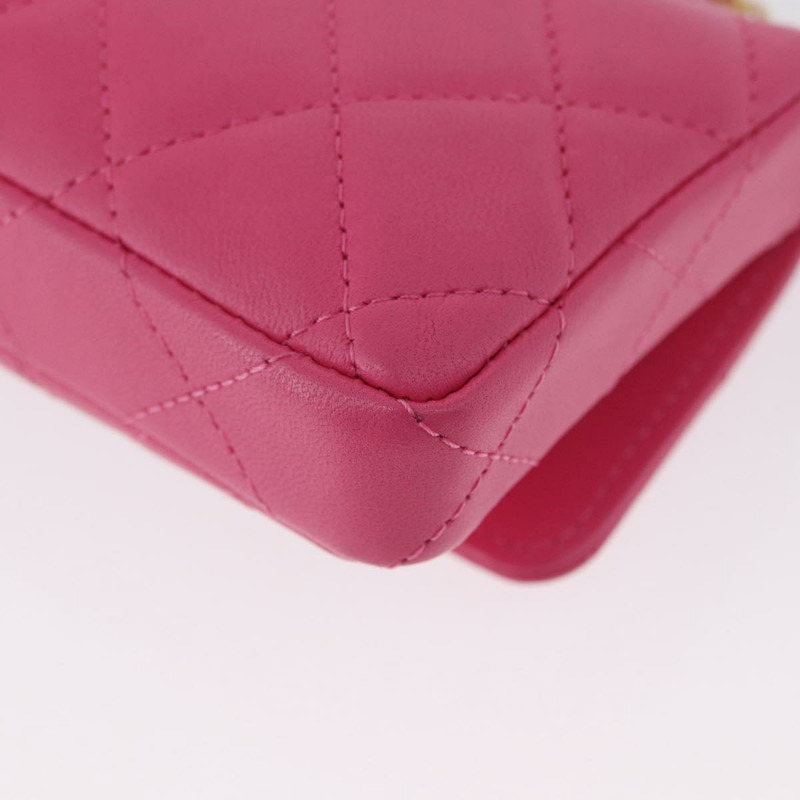 【日本直送】香奈兒 (CHANEL) 絎縫鏈條單肩包，羊皮材質，粉紅色金色雙C標誌，正品編號 168325SAM-18