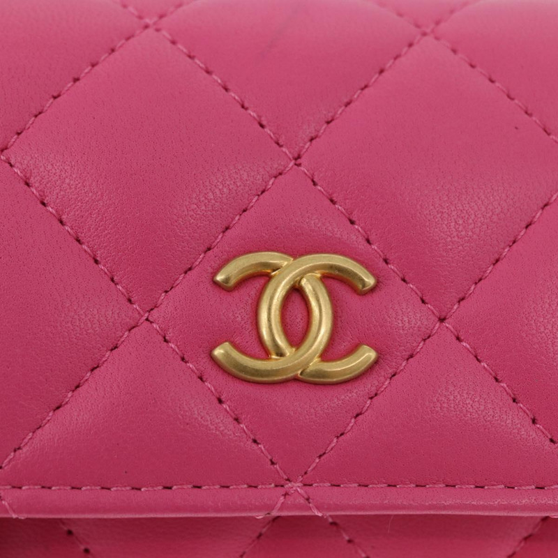 【日本直送】香奈兒 (CHANEL) 絎縫鏈條單肩包，羊皮材質，粉紅色金色雙C標誌，正品編號 168325SAM-19