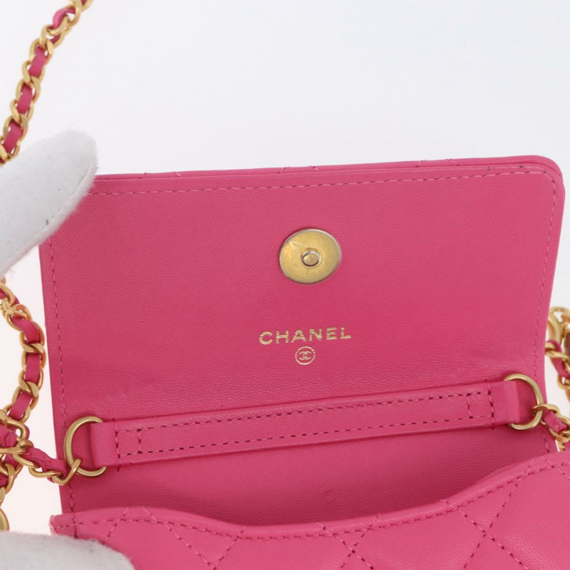 【日本直送】香奈兒 (CHANEL) 絎縫鏈條單肩包，羊皮材質，粉紅色金色雙C標誌，正品編號 168325SAM-20