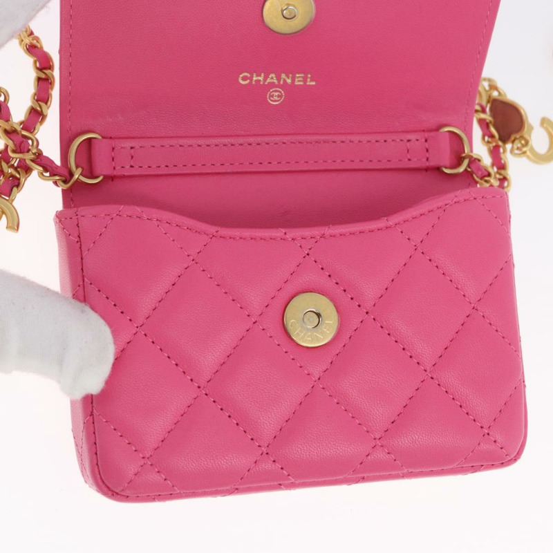【日本直送】香奈兒 (CHANEL) 絎縫鏈條單肩包，羊皮材質，粉紅色金色雙C標誌，正品編號 168325SAM-21