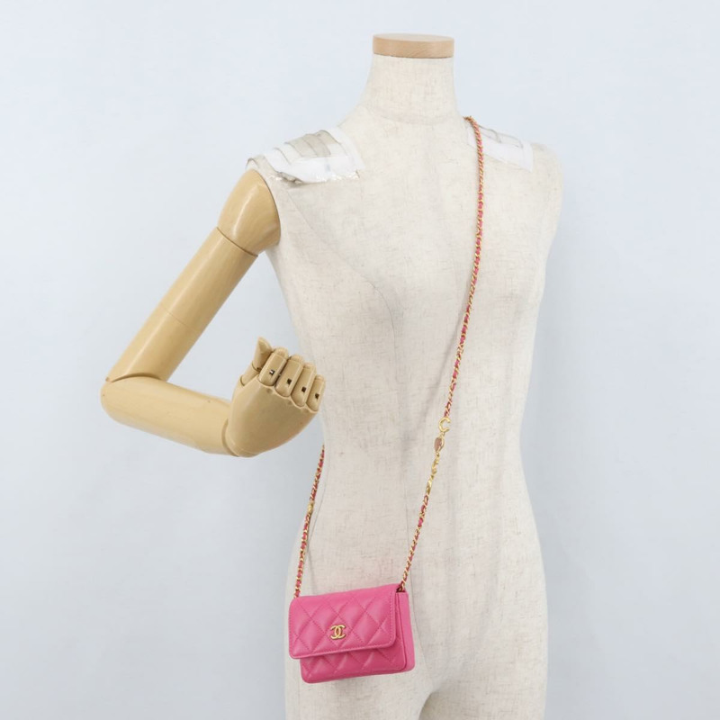 【日本直送】香奈兒 (CHANEL) 絎縫鏈條單肩包，羊皮材質，粉紅色金色雙C標誌，正品編號 168325SAM-25