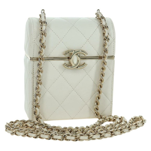 香奈兒 (CHANEL) 絎縫鏈條肩背包，羊皮材質，白色，金色，CC標誌，正品編號 173442SAM