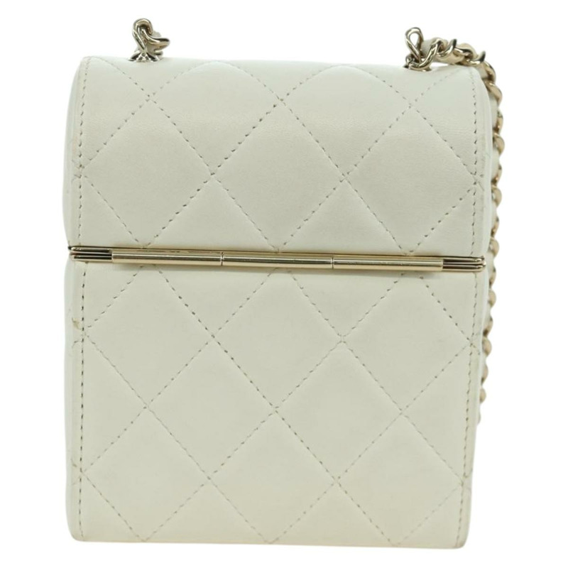 【日本直送】香奈兒 (CHANEL) 絎縫鏈條肩背包，羊皮材質，白色，金色，CC標誌，正品編號 173442SAM-1