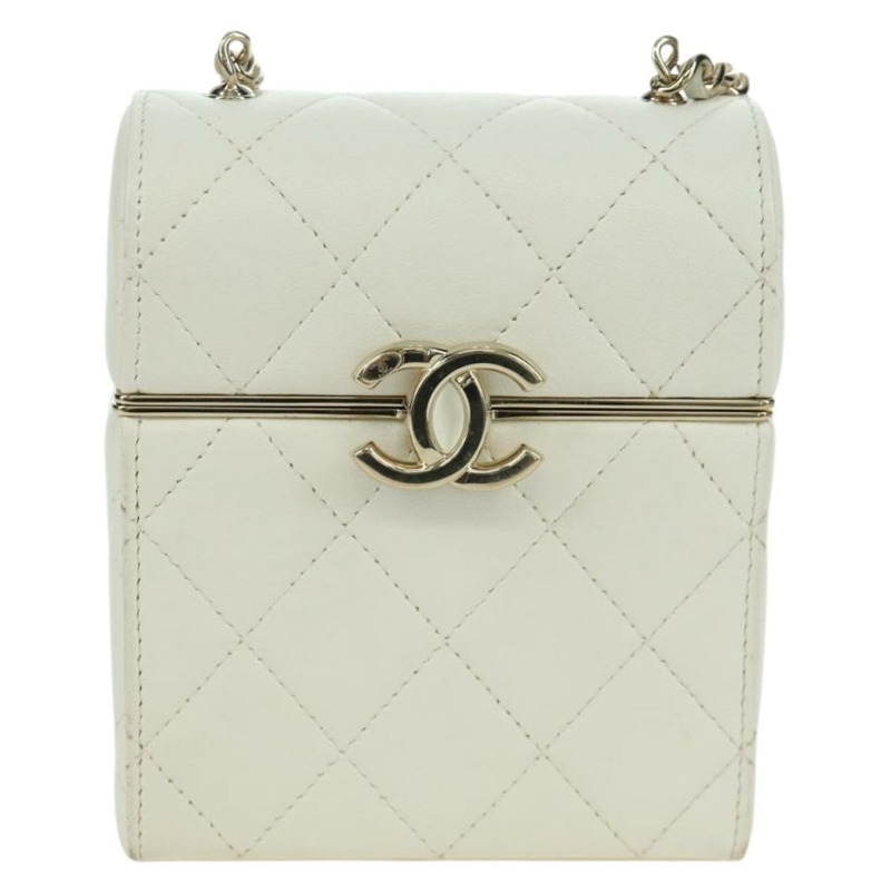 【日本直送】香奈兒 (CHANEL) 絎縫鏈條肩背包，羊皮材質，白色，金色，CC標誌，正品編號 173442SAM-12