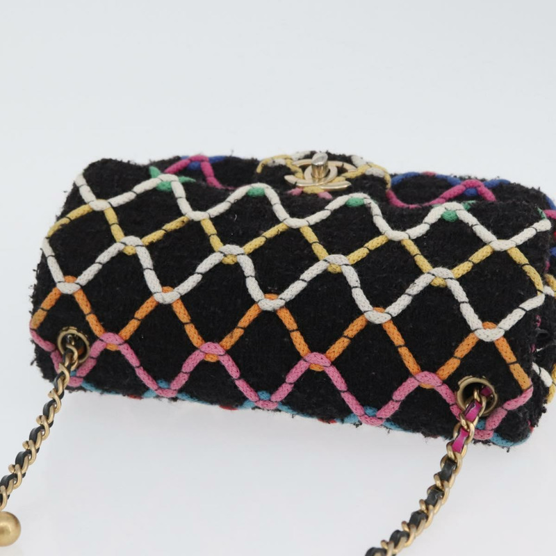 【日本直送】香奈兒迷你絎縫20鏈條肩背包，黑色斜紋軟呢，金色雙C標誌，正品編號171505SAM-5