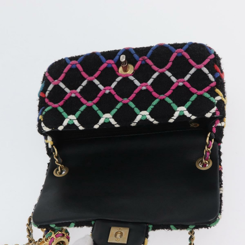 【日本直送】香奈兒迷你絎縫20鏈條肩背包，黑色斜紋軟呢，金色雙C標誌，正品編號171505SAM-9