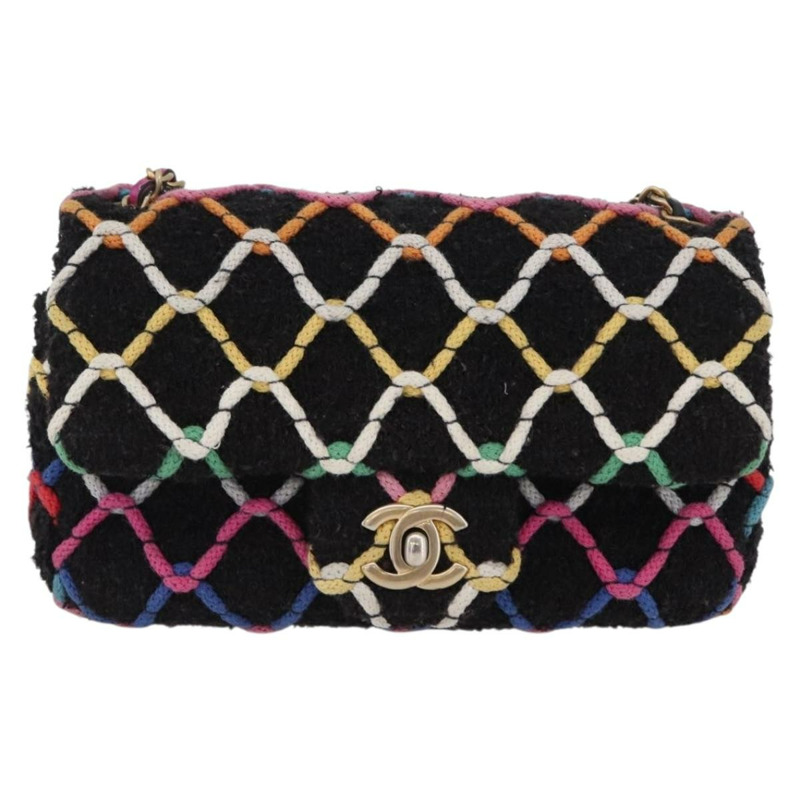 【日本直送】香奈兒迷你絎縫20鏈條肩背包，黑色斜紋軟呢，金色雙C標誌，正品編號171505SAM-12