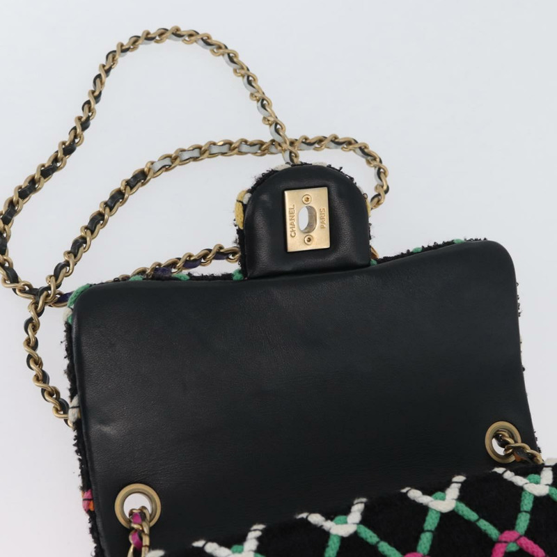 【日本直送】香奈兒迷你絎縫20鏈條肩背包，黑色斜紋軟呢，金色雙C標誌，正品編號171505SAM-19