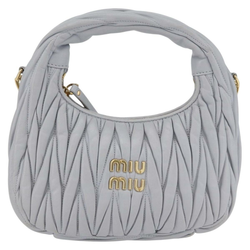 【日本直送】Miu Miu Matelasse Wonder 手提包，皮革材質，兩用，淺藍色/金色，正品，貨號 171511SAM-12