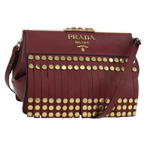 PRADA 單肩包 Safiano 皮革 波爾多金 Auth 173319V