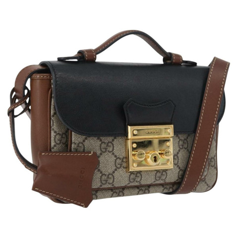 GUCCI GG Supreme 單肩包 PVC 米色 金色 658487 正品 ka2694V