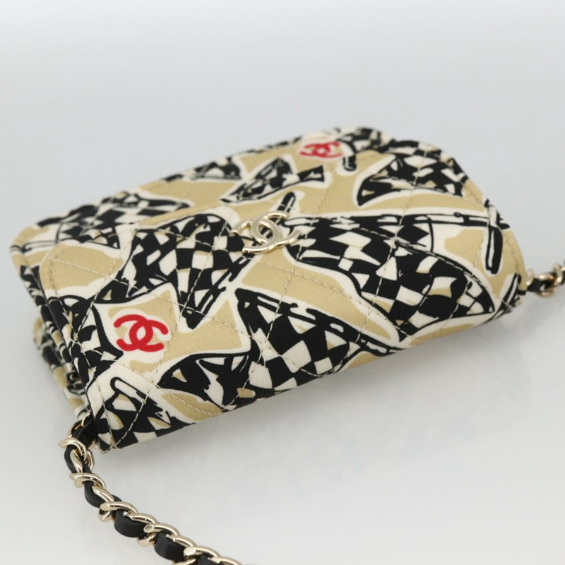 【日本直送】香奈兒 (CHANEL) 迷你絎縫 12 號肩背包，緞面米色，金色雙 C 標誌，正品 LNZ395M-5