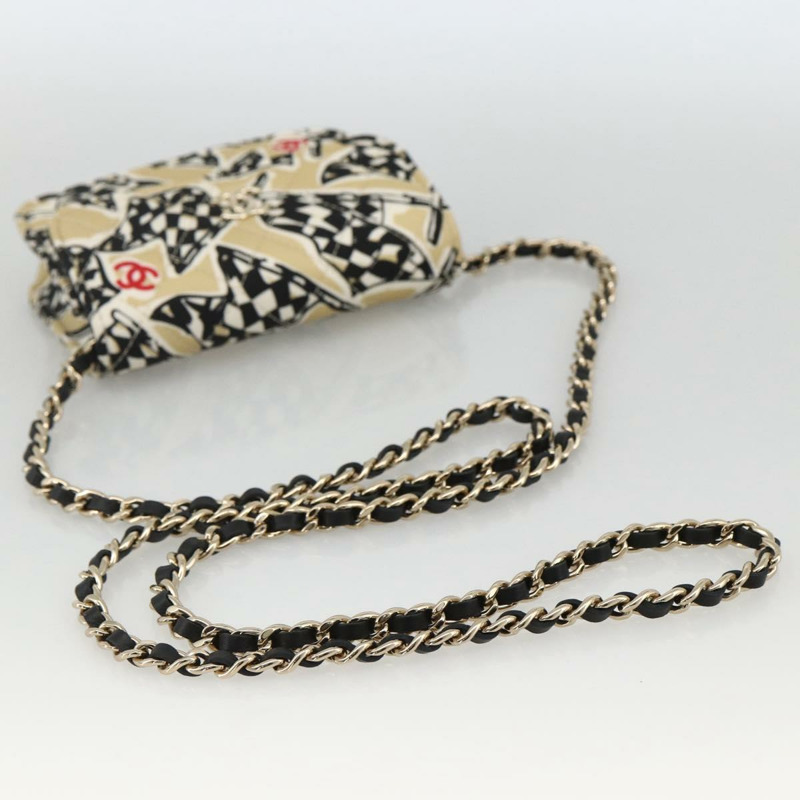 【日本直送】香奈兒 (CHANEL) 迷你絎縫 12 號肩背包，緞面米色，金色雙 C 標誌，正品 LNZ395M-6