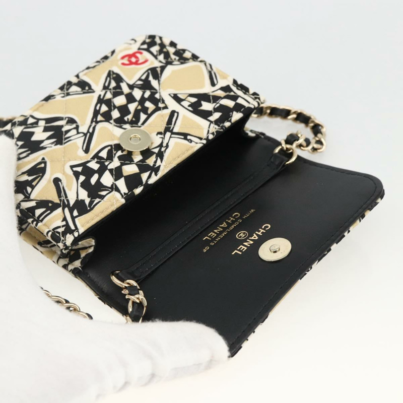 【日本直送】香奈兒 (CHANEL) 迷你絎縫 12 號肩背包，緞面米色，金色雙 C 標誌，正品 LNZ395M-8