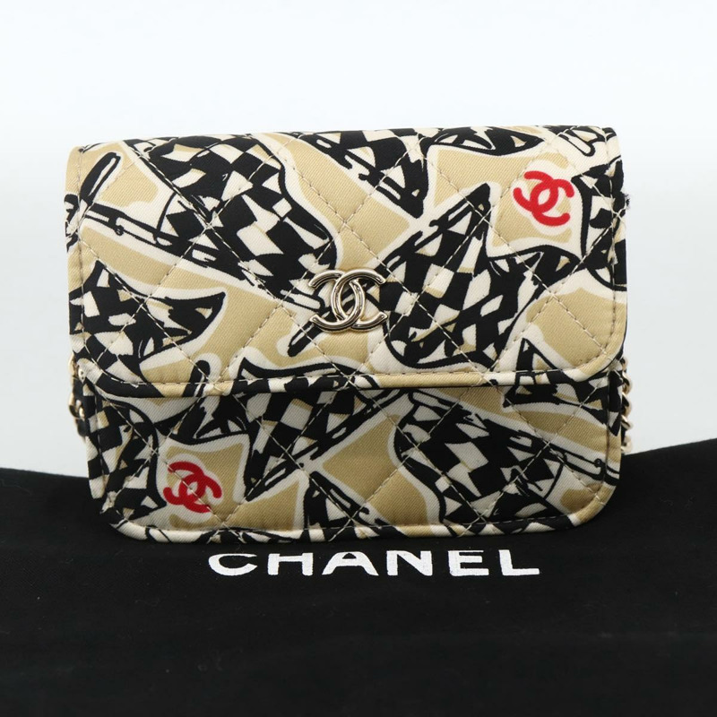 【日本直送】香奈兒 (CHANEL) 迷你絎縫 12 號肩背包，緞面米色，金色雙 C 標誌，正品 LNZ395M-11