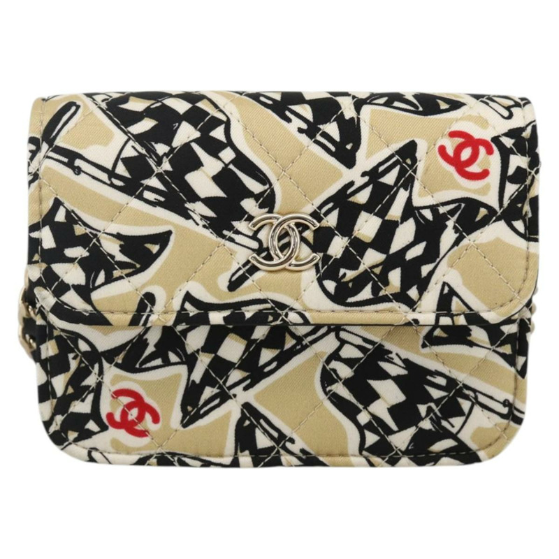 【日本直送】香奈兒 (CHANEL) 迷你絎縫 12 號肩背包，緞面米色，金色雙 C 標誌，正品 LNZ395M-12