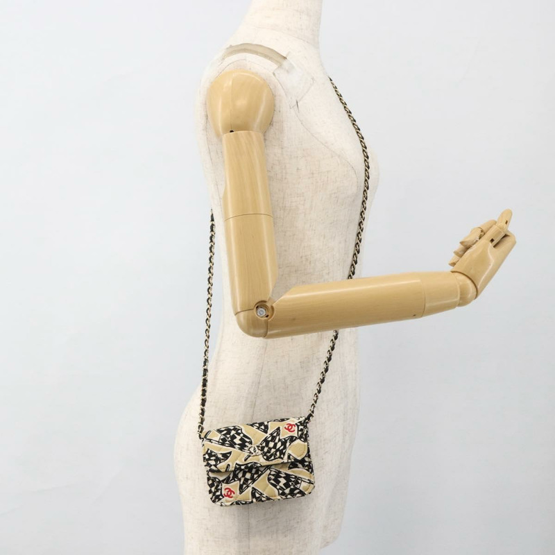 【日本直送】香奈兒 (CHANEL) 迷你絎縫 12 號肩背包，緞面米色，金色雙 C 標誌，正品 LNZ395M-20