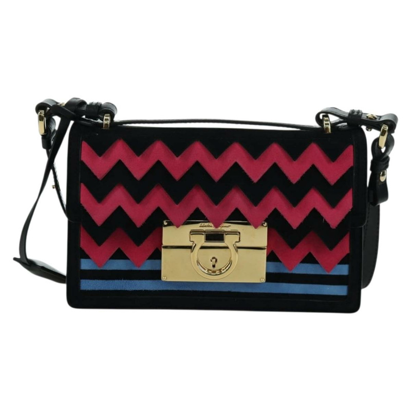 【日本直送】Salvatore Ferragamo Gancini 單肩包，麂皮材質，黑色、粉紅色、金色，正品 ARZ419M-12