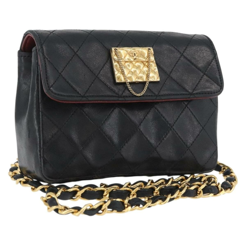 【日本直送】香奈兒 (CHANEL) 絎縫鏈條單肩包，羊皮材質，黑色，金色雙C標誌，正品編號 172545SAV-0