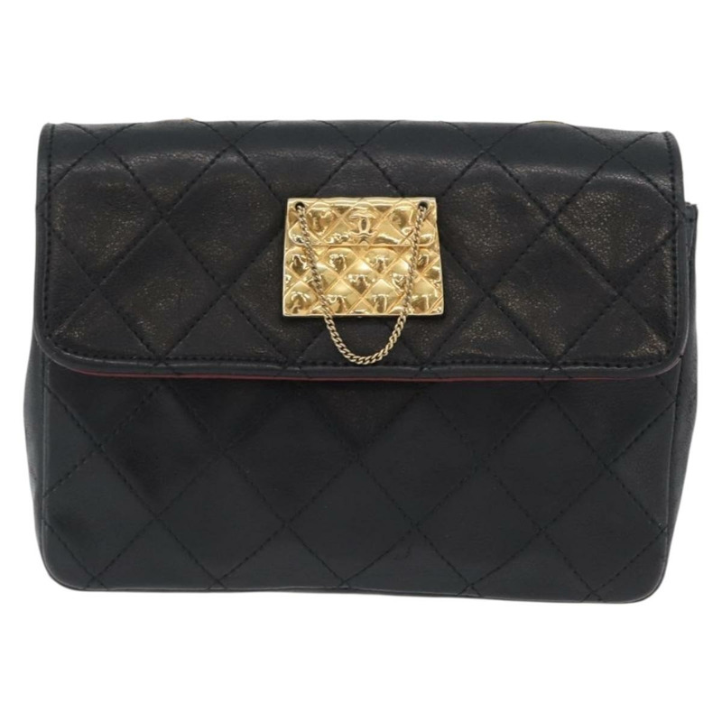 【日本直送】香奈兒 (CHANEL) 絎縫鏈條單肩包，羊皮材質，黑色，金色雙C標誌，正品編號 172545SAV-12