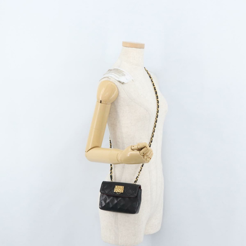 【日本直送】香奈兒 (CHANEL) 絎縫鏈條單肩包，羊皮材質，黑色，金色雙C標誌，正品編號 172545SAV-24