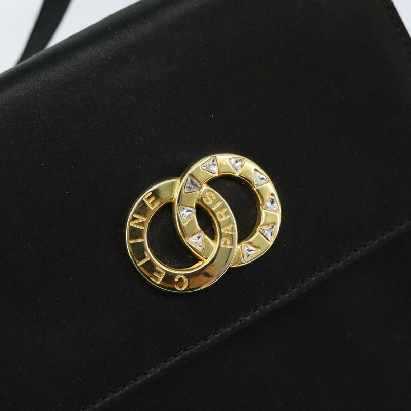 【日本直送】CELINE 圓形肩背包 緞面 黑色 金色 正品 172397V-16