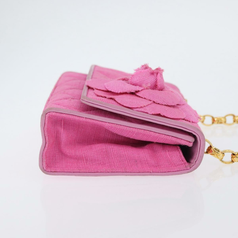 【日本直送】香奈兒 (CHANEL) 絎縫鏈條山茶花單背包 粉紅金色雙C標誌 Auth 172461V-3