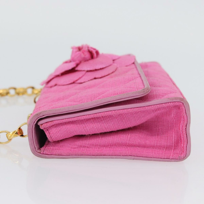 【日本直送】香奈兒 (CHANEL) 絎縫鏈條山茶花單背包 粉紅金色雙C標誌 Auth 172461V-4