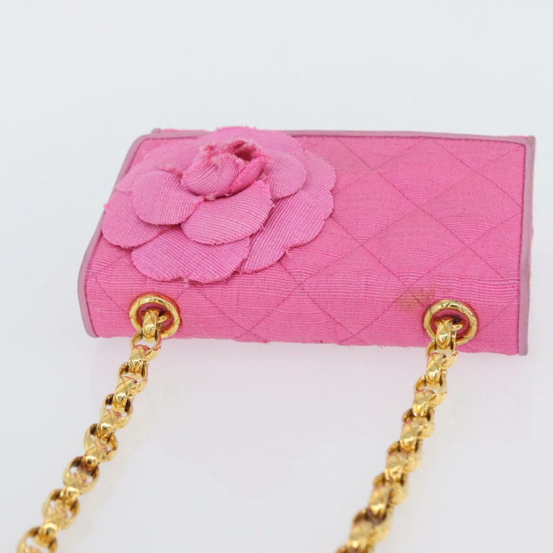 【日本直送】香奈兒 (CHANEL) 絎縫鏈條山茶花單背包 粉紅金色雙C標誌 Auth 172461V-6