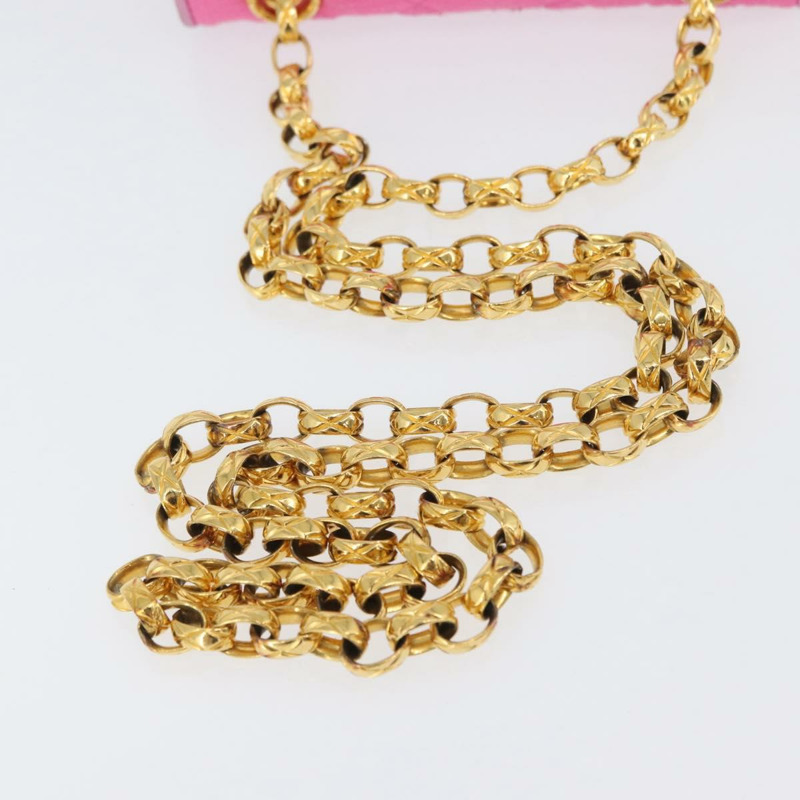 【日本直送】香奈兒 (CHANEL) 絎縫鏈條山茶花單背包 粉紅金色雙C標誌 Auth 172461V-7